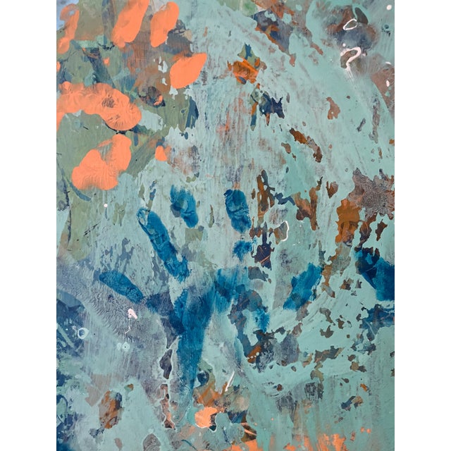 Original Aqua and Peach Abstract Painting on Canvas For Sale In Los Angeles - Image 6 of 9
