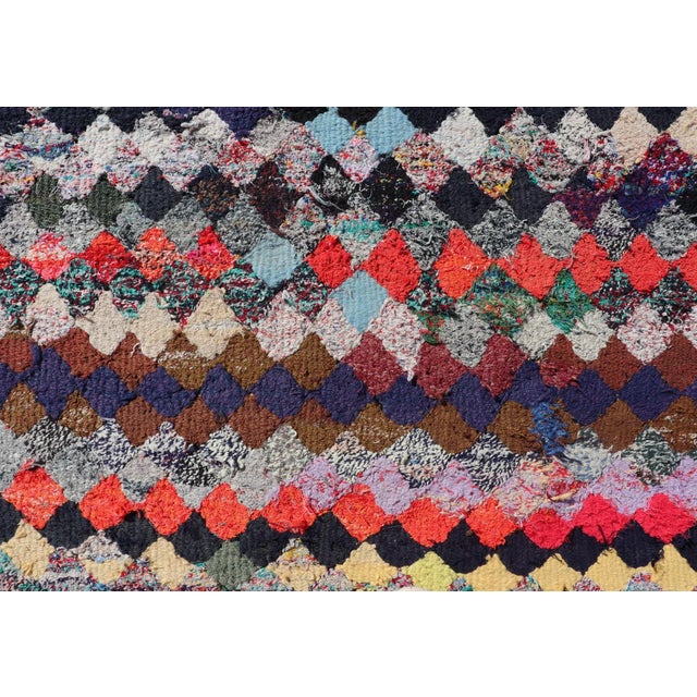Blue Vintage Moroccan Rag Rug With Diamond Pattern in Multicolor Tones 5'5 X 5'10 For Sale - Image 8 of 11