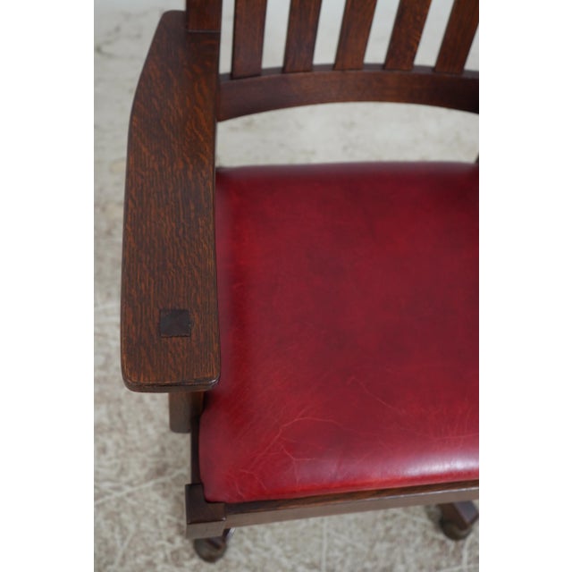 Wood Stickley Mission Oak Leather Office Chair For Sale - Image 7 of 18