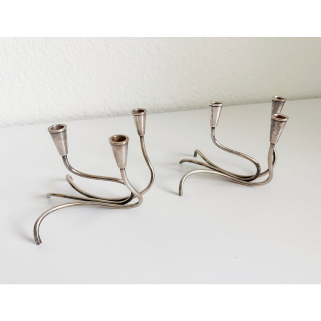 1940s Silver Plate Candle Holders by Carl Christensen, Denmark - A Pair For Sale In Sacramento - Image 6 of 10