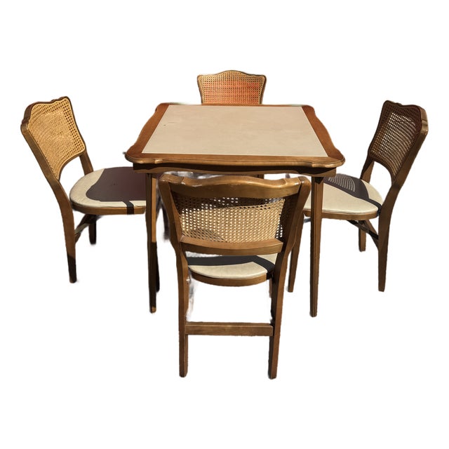 1960s Stakmore Folding Dining Set W/ Cane Back Chairs – Compact Dining / Breakfast Nook For Sale