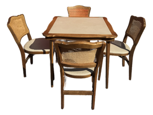 1960s Stakmore Folding Dining Set W/ Cane Back Chairs – Compact Dining / Breakfast Nook