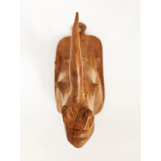 1970s Vintage Hand Carved Teak Wood Rhinoceros Head Wall Plaque For Sale - Image 5 of 10