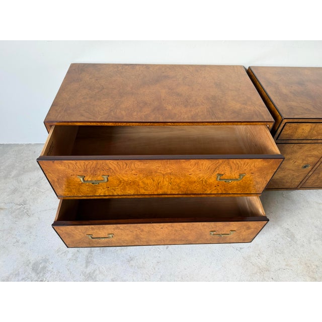 Wood Pair of Vintage John Widdicomb Burl Wood Veneer & Brass Nightstands/ Sold For Sale - Image 7 of 12