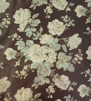 Duralee Highland Court Brown Green Robins Egg Blue Botanical Floral Rose Bouquet Woven Jacquard Fabric Sample