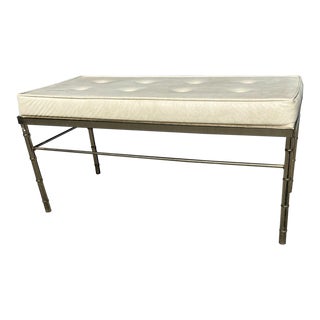 Mid-Century Modern Upholstered Bench With Gold Plated Faux Bamboo Frame For Sale