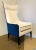 Original Retail $7400, stylish Caracole Couture Modern Navy Blue Velvet and White Linen Perfect Pair Dining Chairs Pair...
