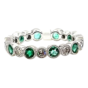 1.43 Ct Natural Emerald & Diamond Eternity Band Size 6.5
