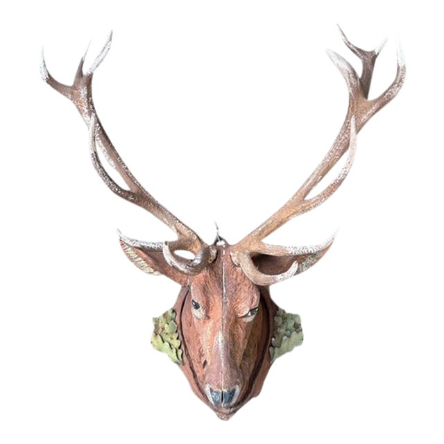 Antique Black Forest Stag Deer Head Caset Iron For Sale