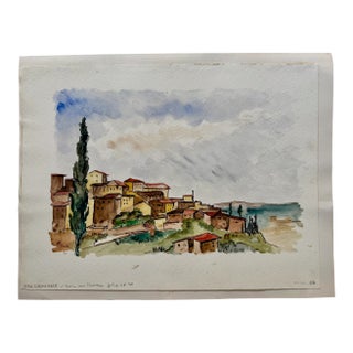 Henry Emil Salloch Original Watercolor on Paper San Gimignano, Italy. 1970. For Sale
