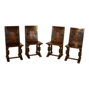 19th Century Set of 4 English Oak Parquetry Chairs