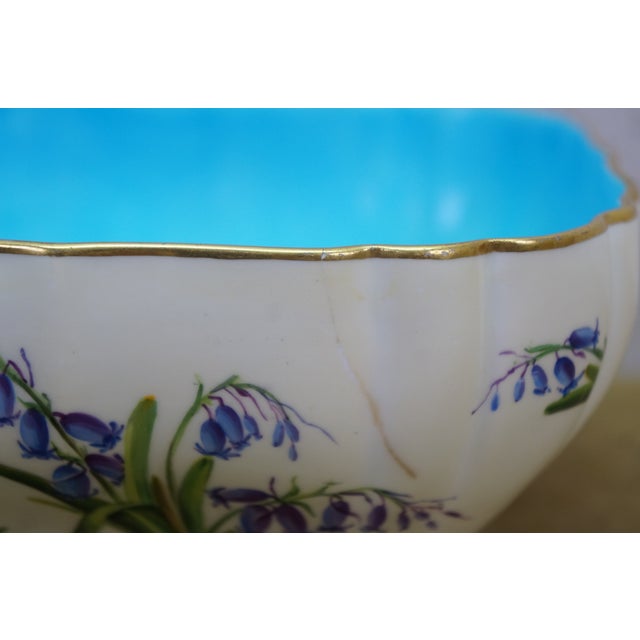 Early 20th Century Antique Minton England Turquoise Floral Bluebell Serving Bowl For Sale - Image 5 of 15