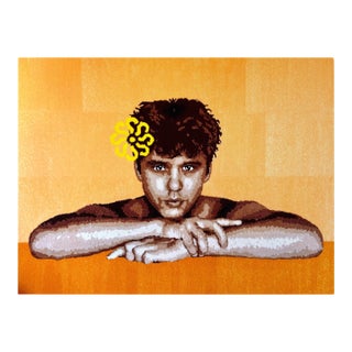 Cedric Vu "28" Acrylic Yarn Self Portrait, Tufted Textile, Male Figure, Warm Orange, Contemporary California Textile Art, Pop Art, 2025 For Sale