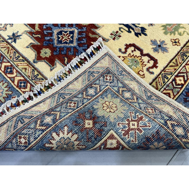 Ivory and Blue Kazak Wool Area Rug With Tribal Medallions, 4'10" X 6'7" For Sale - Image 15 of 15