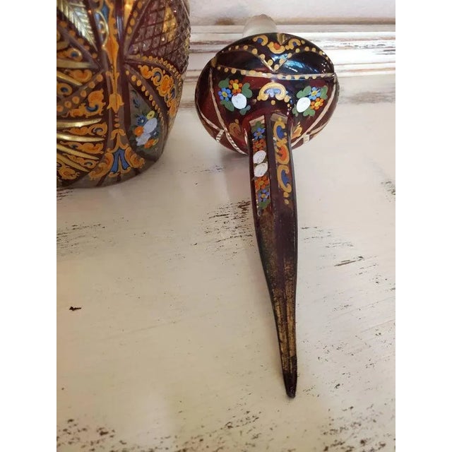 Orange Bohemian Ruby Cased Gilt and Enameled Cut Art Glass Decanter For Sale - Image 8 of 11