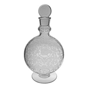 Mid 20th Century Baccarat Cognac Decanter & Stopper Michelangelo Pattern Armorial Bar Decor Martell Coat of Arms