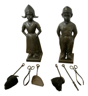 Iron Dutch Girl and Boy Companion Set, 1930s, Set of 8