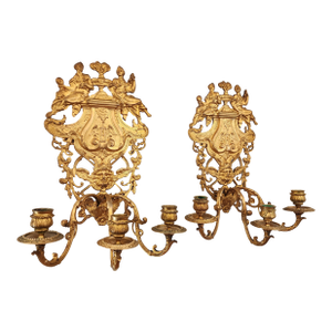 Antique 19th C Pair French Napoleon III Gilt Bronze Louis XVI Style Sconces