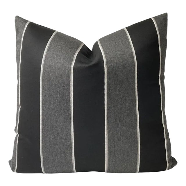 Black Cabana Stripe Sunbrella Indoor Outdoor Pillow Cover For Sale