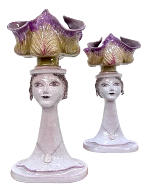 Limited Edition Ceramic Art Model Daphne Female Busts Vases by Bele Bachem for Karlsruher Majolika, Germany, 1976, Set of 2