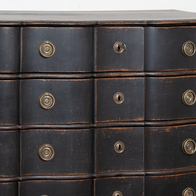 18th Century Rococo Black Large Chest of Four Drawers From Denmark For Sale - Image 9 of 18