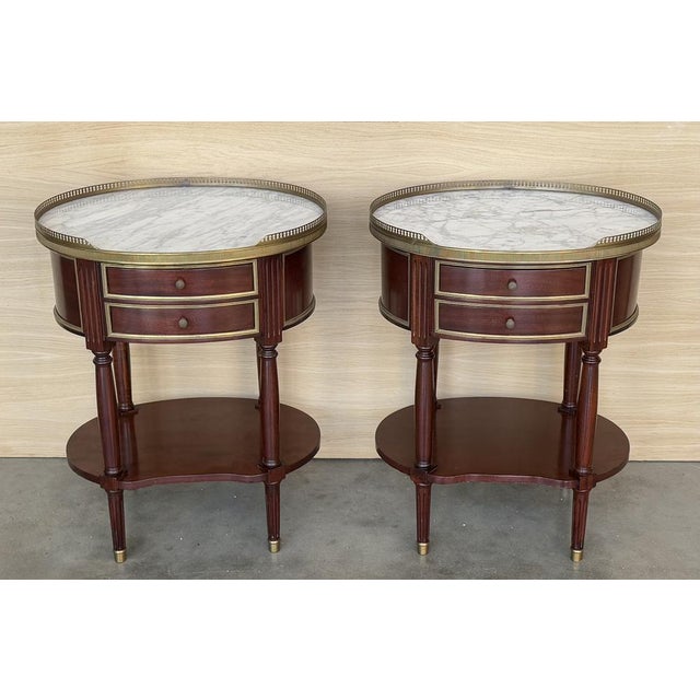 Louis XV Kidney Shape Nightstands with Two Drawers and Low Shelve, 1890, Set of 2 For Sale - Image 3 of 11