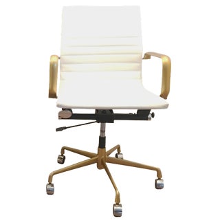 Eames-Style White and Gold Desk Chair For Sale