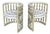 Vintage Hollywood Regency Distressed Cream Washed Spindle Barrel Chairs With Chinese Horseshoe Design, a Pair For Sale