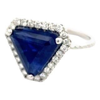 Natural Sapphire Diamond Ring 6.5 14k W Gold 5.84 TCW Certified For Sale