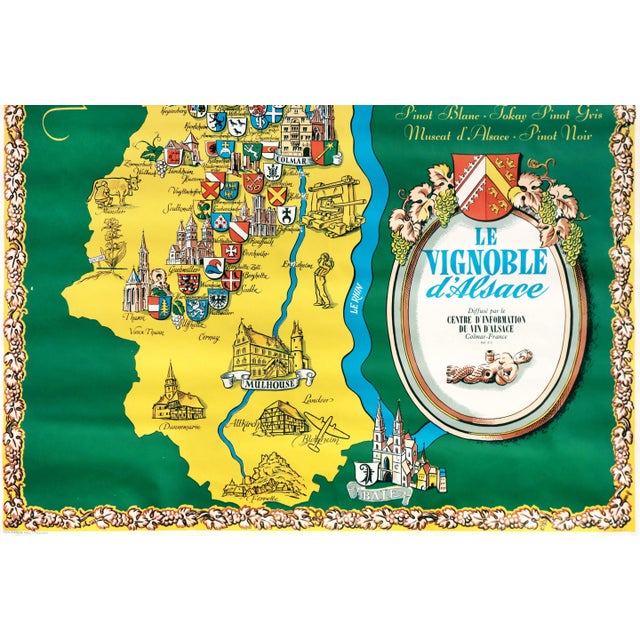 1960s 1960s French Wine Map Poster - Le Vignoble d'Alsace (The Vineyards of Alsace) For Sale - Image 5 of 5