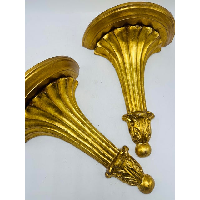 Italian Gold Gilt Italian Wall Brackets, a Pair For Sale - Image 3 of 6