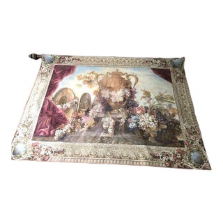 Large Woven Still Life Tapestry With Grapes and Urn For Sale