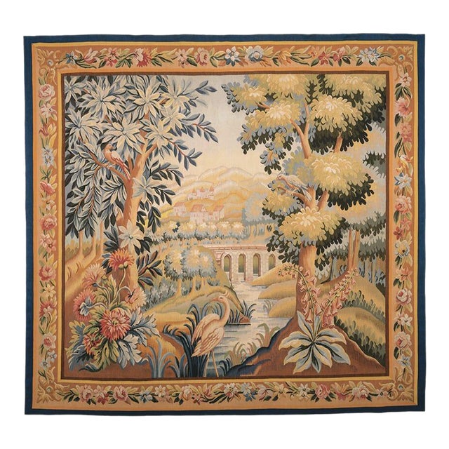 Verdure Aubusson Handwoven Tapestry - 170 X 178 Cm (5'7" X 5'10") - Requires Rod Size 5 For Sale