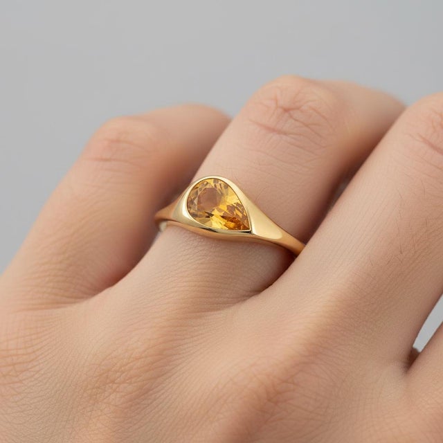 Yellow Pear Citrine East-West Ring, Size 7.5 For Sale - Image 8 of 13