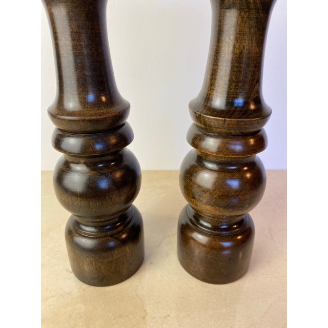 Mid-Century Modern Vintage Made in Japan Dark Hardwood Salt & Pepper Mill Set, Turned Wood Grinder Pair For Sale - Image 3 of 9