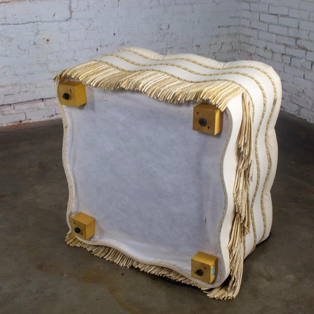 Late 20th Century Traditional Large Ottoman Ecru Upholstered Pillow Top With Bullion Fringe For Sale - Image 14 of 18