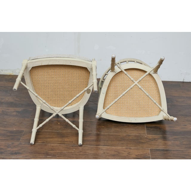 Late 20th Century Baker Furniture Faux Bamboo Accent Chairs with Upholstered Linen Cushions, Pair For Sale - Image 10 of 12