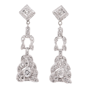 Pair of Art Deco 14k White Gold & Natural Diamond Drop Earrings