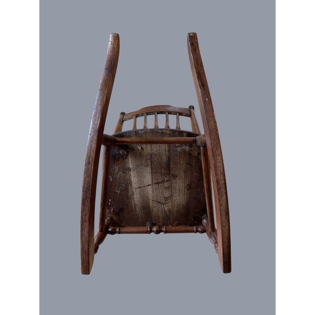 Antique Early American Oak Windsor Children’s Rocker For Sale - Image 11 of 11