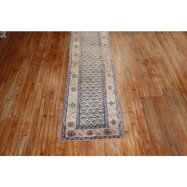 Vintage Persian Earth Tone Camel Navy Runner - 2'11" x 14'2" For Sale In New York - Image 6 of 6