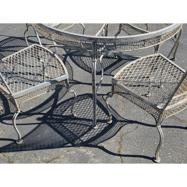Vintage Rare 1960's Russell Woodard Attributed Mesh Wrought Iron Patio Glass Table and 4 Chairs For Sale - Image 18 of 18