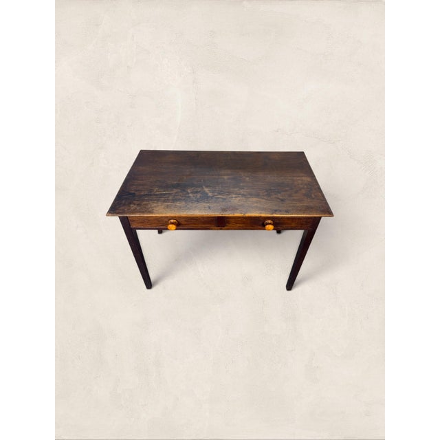 Brown Antique English Oak Two Drawer Side Table on Tapered Legs For Sale - Image 8 of 8