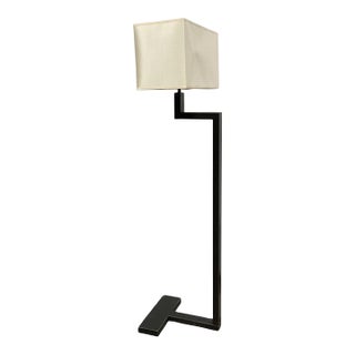 Vintage Robert Abbey Modernist Black Metal Floor Lamp With Rectangular Shade For Sale