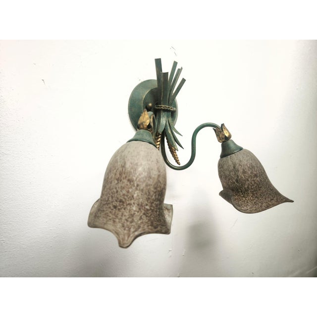 Metal Two-Light Wheat Ear Wall Lamp with Murano Glass, 1980s For Sale - Image 7 of 10