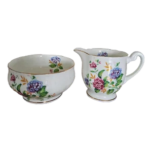 Vintage Windsor Bone China Floral Creamer and Sugar Set- 2 Pieces