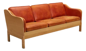 Patina Leather Beech Frame Yngve Ekstrom Three Seat Sofa, Sweden, Minimalist