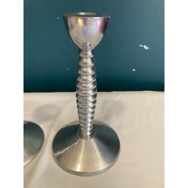 Mid-Century Modern Mid-Century Modern Candlesticks - Stacked Ring Design Pair For Sale - Image 3 of 9