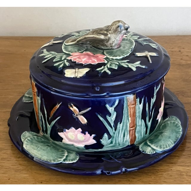 Forester Antique Cobalt Lidded Butter Dish With Bird For Sale - Image 12 of 14