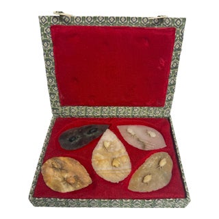 Vintage Boxed Set of Carved Jade Insect Leaves For Sale