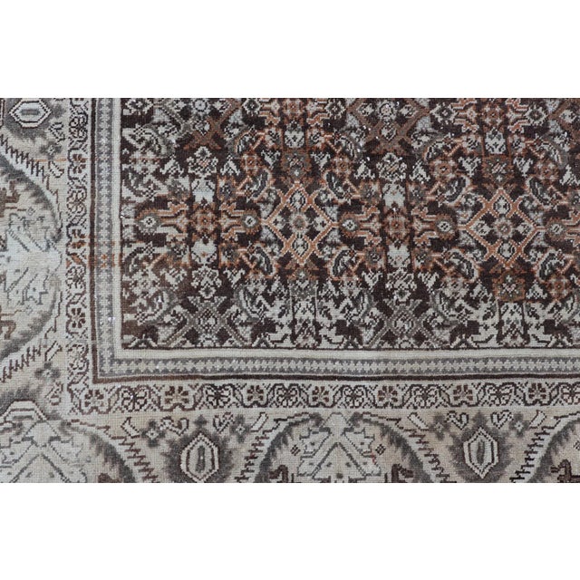 Antique Mahal Persian Carpet With All-Over Herati Design in Ivory, Gray & Brown 10'4 X 17'3 For Sale In Atlanta - Image 6 of 16